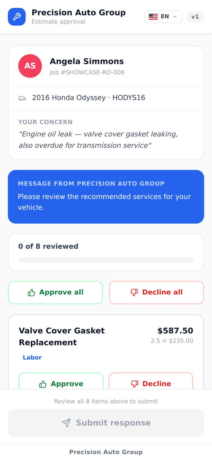 One-tap estimate approval on a phone