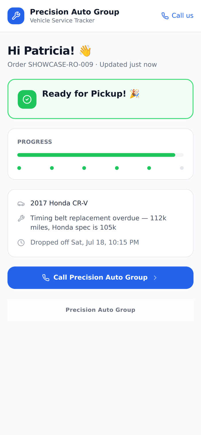 Repair status tracker on a phone